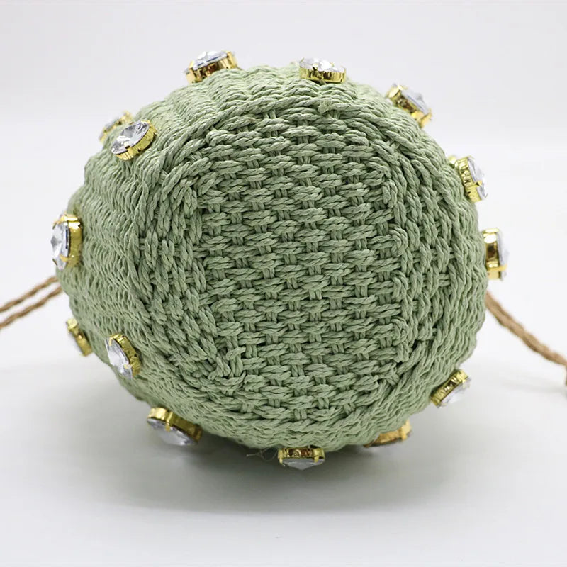 Handmade Rhinestone Crystal Straw Bag