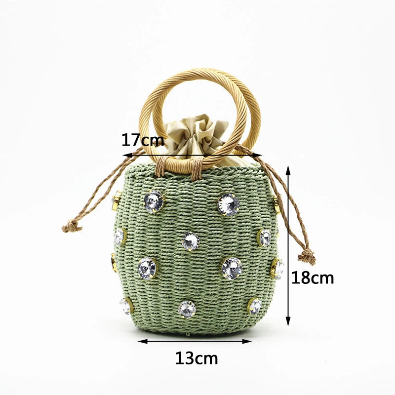 Handmade Rhinestone Crystal Straw Bag