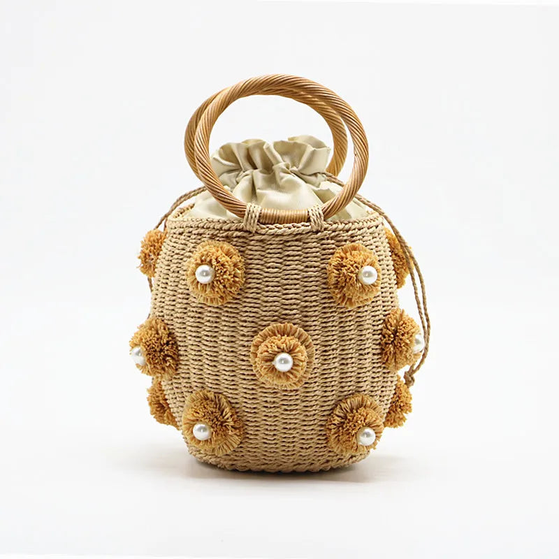 Handmade Rhinestone Crystal Straw Bag