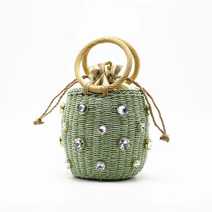 Handmade Rhinestone Crystal Straw Bag