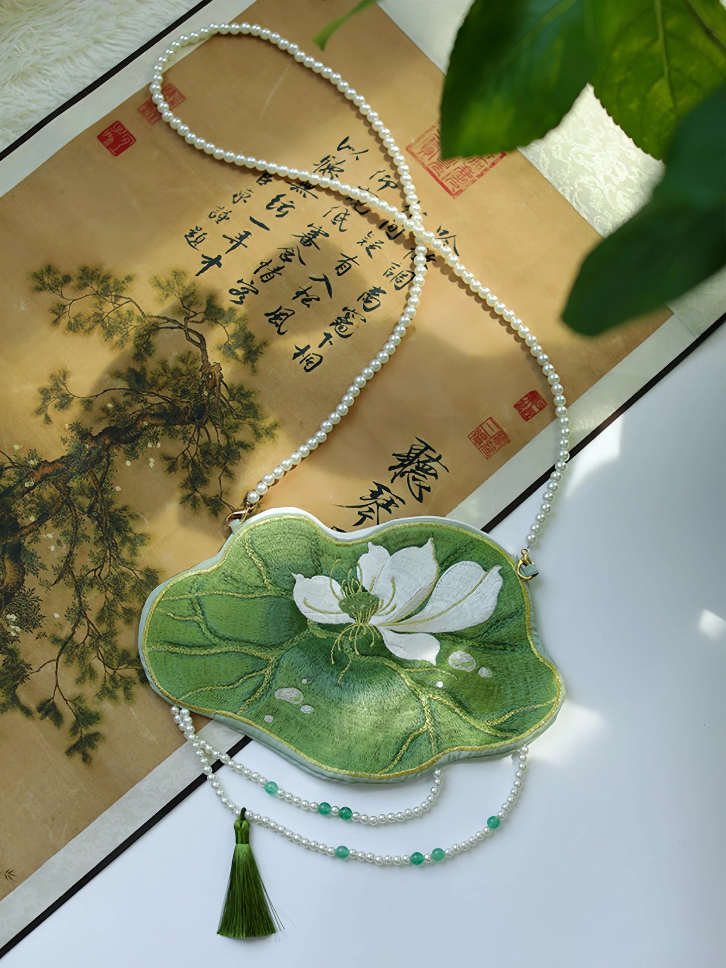 Embroidery Handmade Bag Pearl Chain