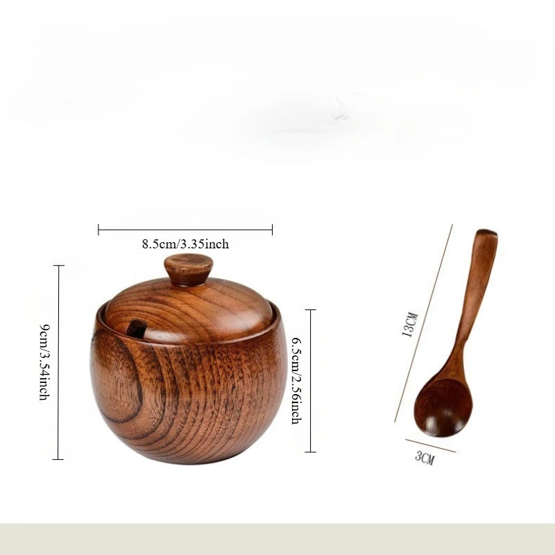 Natural Wooden Salt Cellar with Lid and Spoon