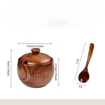 Natural Wooden Salt Cellar with Lid and Spoon
