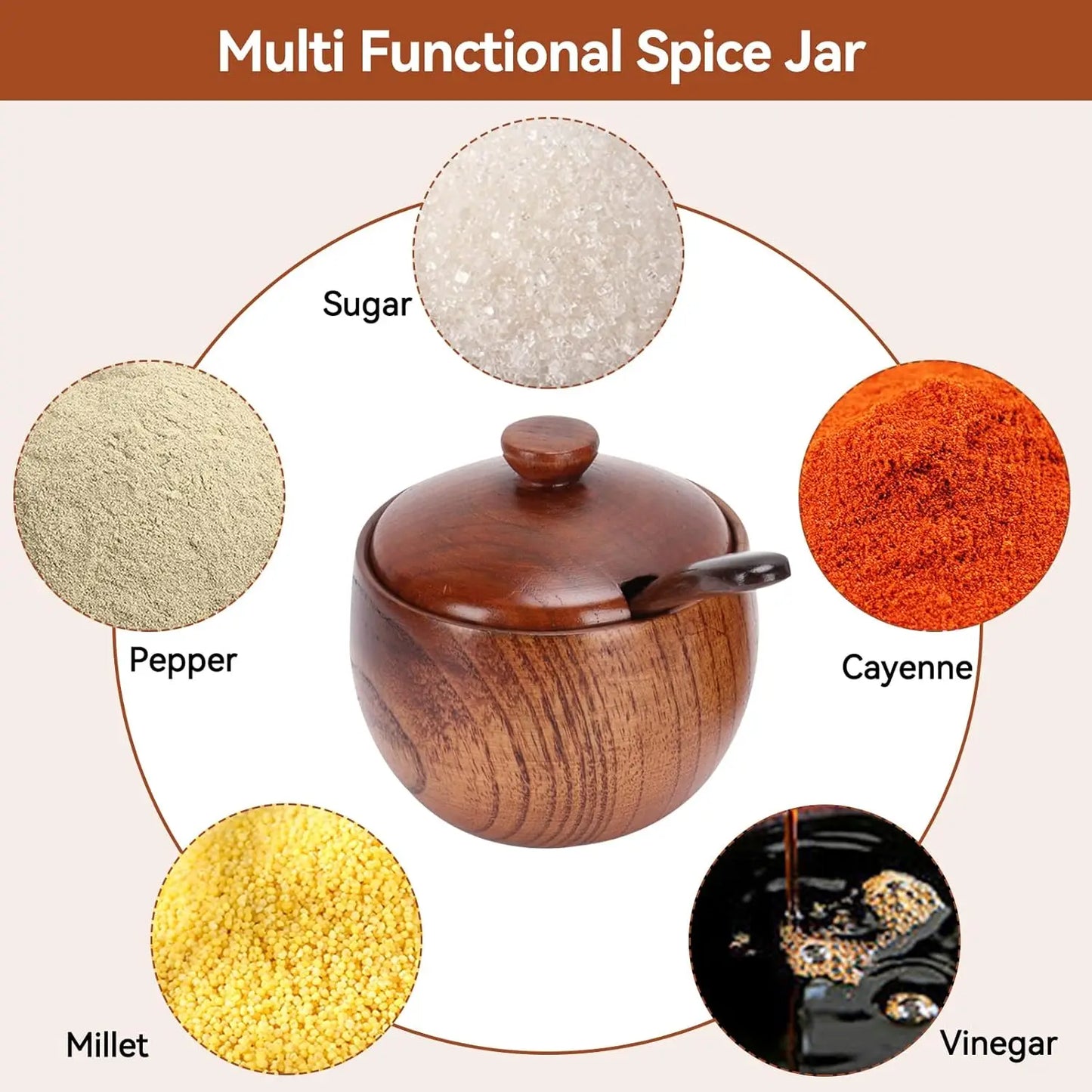 Natural Wooden Salt Cellar with Lid and Spoon