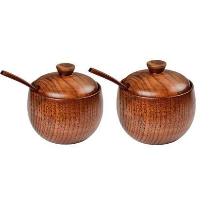Natural Wooden Salt Cellar with Lid and Spoon