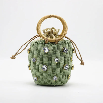 Handmade Rhinestone Crystal Straw Bag