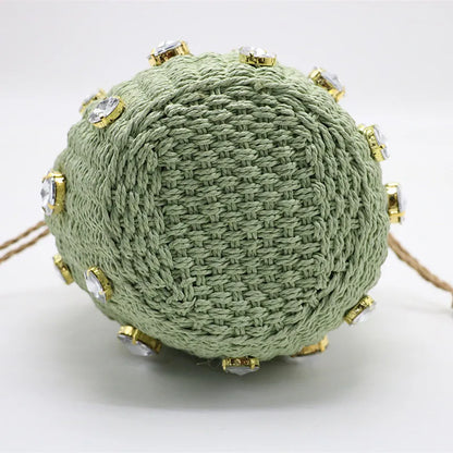 Handmade Rhinestone Crystal Straw Bag
