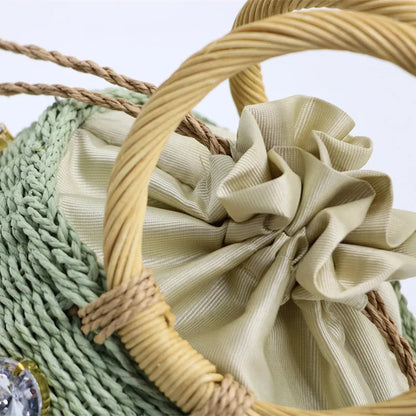 Handmade Rhinestone Crystal Straw Bag