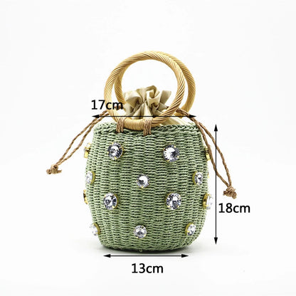 Handmade Rhinestone Crystal Straw Bag