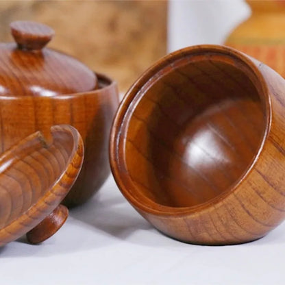 Natural Wooden Salt Cellar with Lid and Spoon